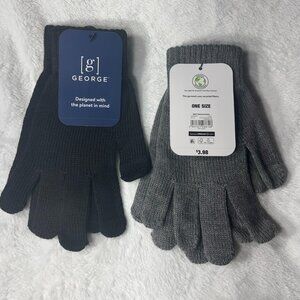Two New George Knit Touch Gloves Black & Grey One Size Unisex Casual Winter Cold